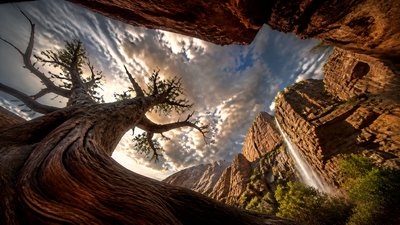 sweeping panoramic landscape with a dramatic sky