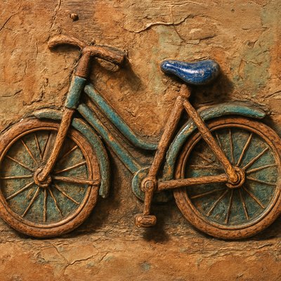 bicyle resting against a wall