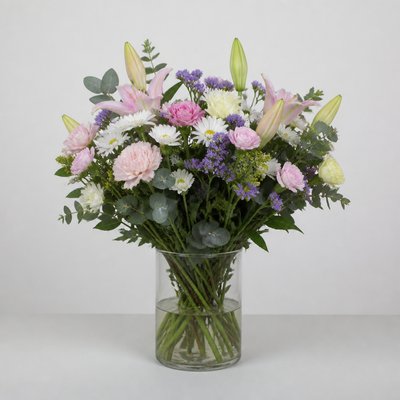 bouquet of flowers in a glass vase