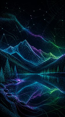 a tranquil mountain lake beneath a starry night sky, no people, no text
