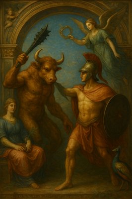 a painting of a man being attacked by a demon
