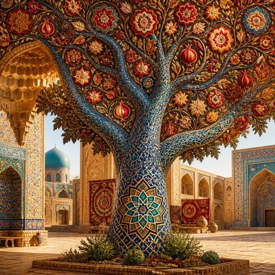 a tree in nature — Uzbek Art Style
