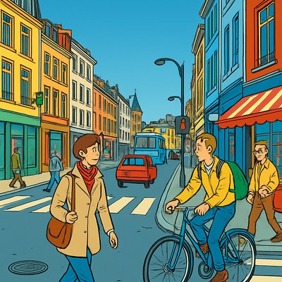 urban street with city activity