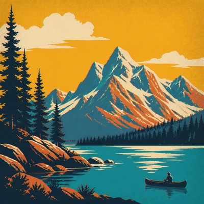 wide landscape with natural scenery — Screen Print Style