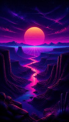 a desert canyon under a dramatic sunset sky, no people
