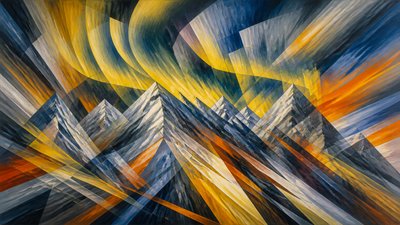 a flowing aurora over snowy peaks, wide sweeping composition, no people, no text