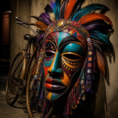 bicyle resting against a wall — Mask Art Style