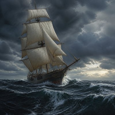 sailing ship on a stormy sea