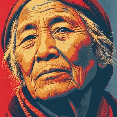 close-up portrait of an elderly person with expressive weathered features