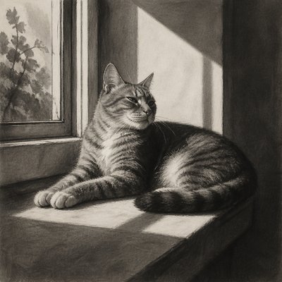a cat lounging in a sunlit window