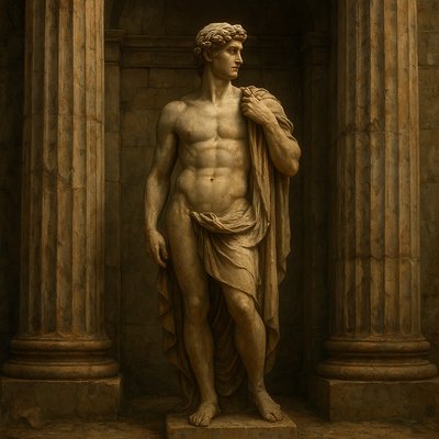 a statue of a man holding a cloth