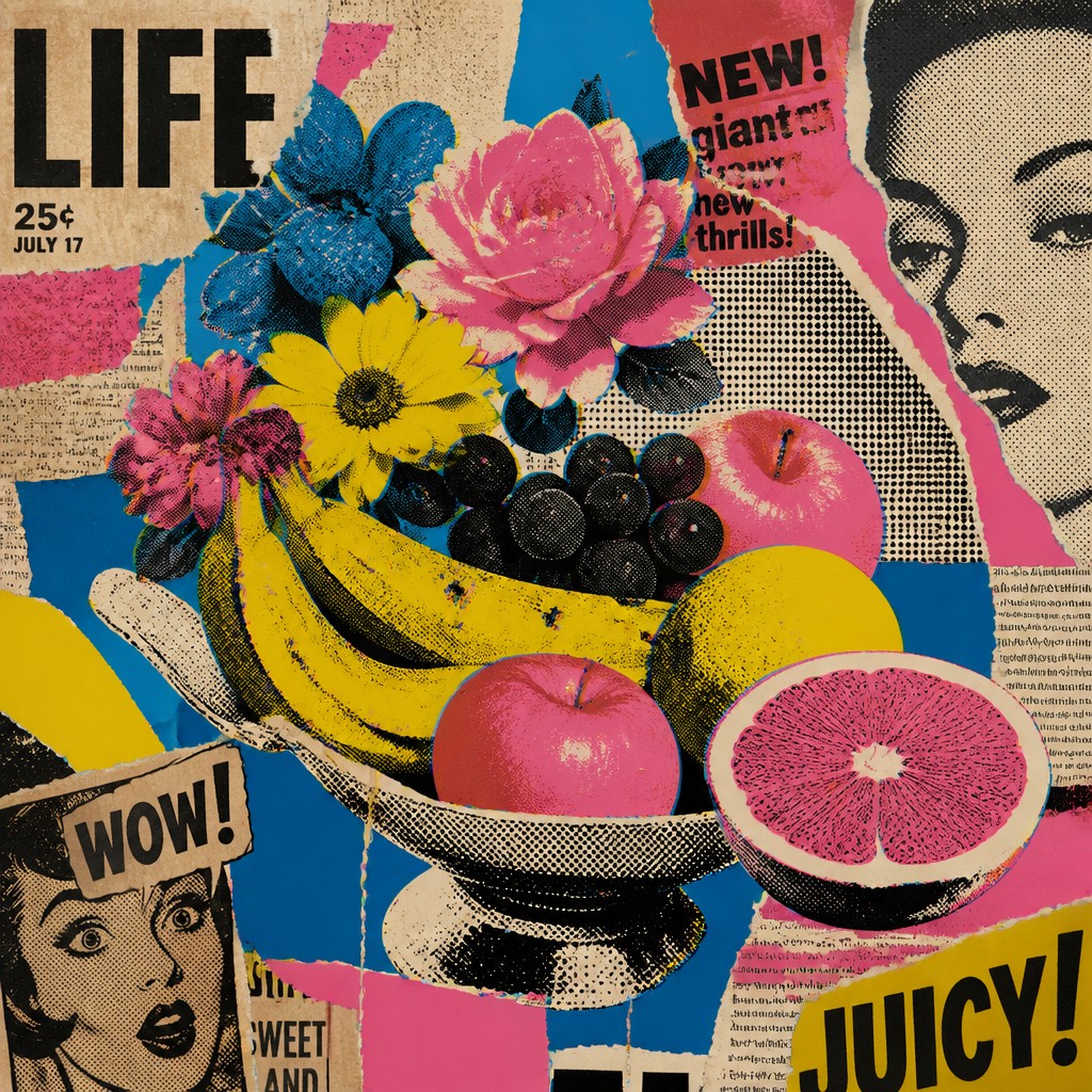 still life arrangement of fruits and flowers