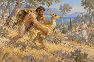 in Greek mythology the ignudi Hercules captures the Golden Hind of Artemis