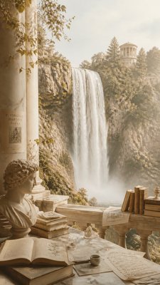 towering waterfall cascading down a cliff