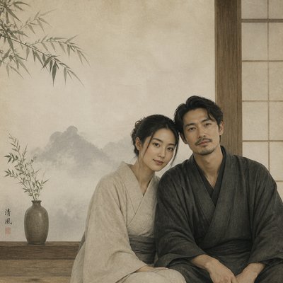 portrait of two people together — Japanese Architecture Art