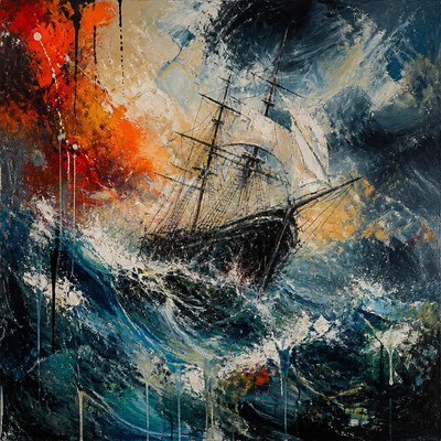 sailing ship on a stormy sea
