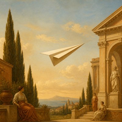 a paper plane, clean minimal composition on a plain background, no text