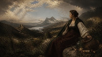 sweeping panoramic landscape with a dramatic sky