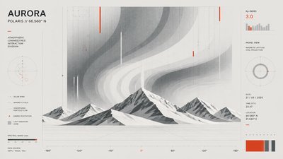 a flowing aurora over snowy peaks, wide sweeping composition, no people, no text