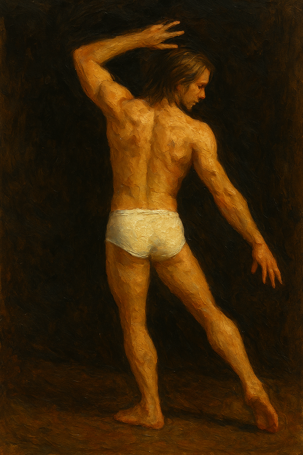 a painting of a man in a white underwear