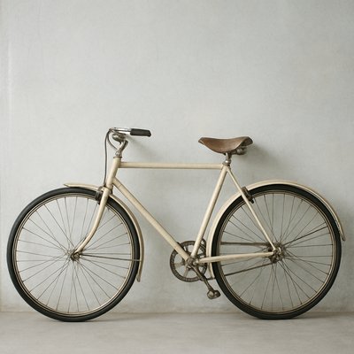 bicyle resting against a wall
