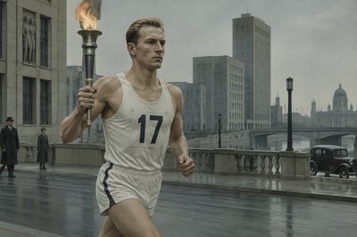 athlete running with a flaming torch