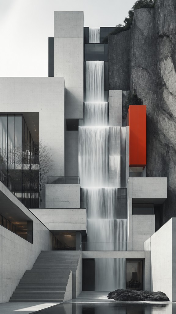 towering waterfall cascading down a cliff
