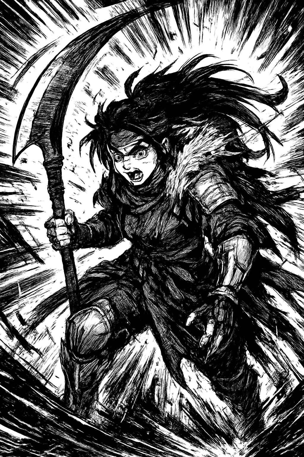 a drawing of a woman with a sword and a sword