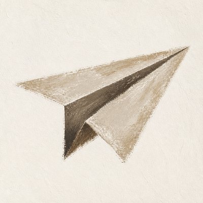 a paper plane, clean minimal composition on a plain background, no text