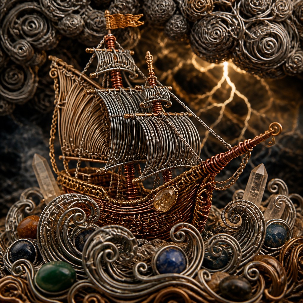 sailing ship on a stormy sea — Wire-Wrapped Jewelry Style