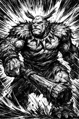 a black and white drawing of a demon