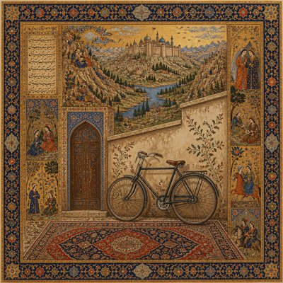 bicyle resting against a wall — Tabriz Art Style