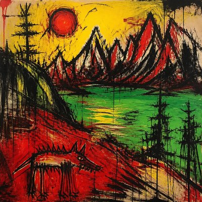 wide landscape with natural scenery — Neo-Expressionism Art Style