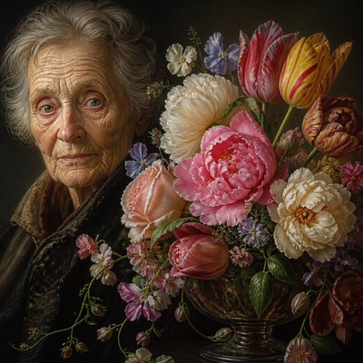 close-up portrait of an elderly person with expressive weathered features