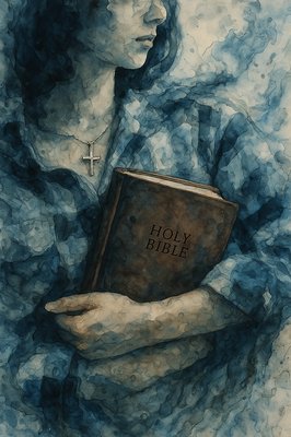 a painting of a woman holding a bible