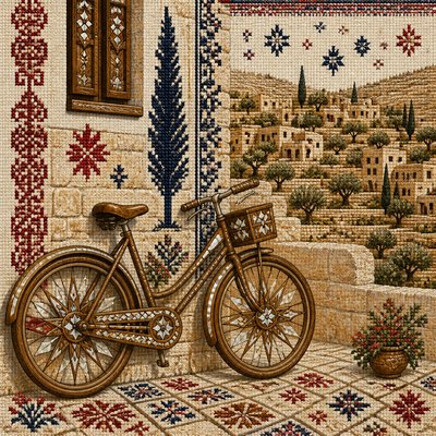bicyle resting against a wall — Palestinian Art Style