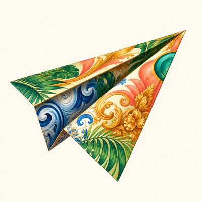 a paper plane, clean minimal composition on a plain background, no text