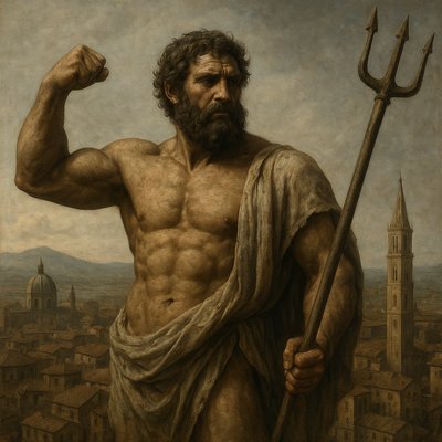 a painting of a man with a large hammer