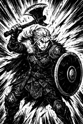 a drawing of a man with a sword and a shield