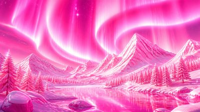 a flowing aurora over snowy peaks, wide sweeping composition, no people, no text