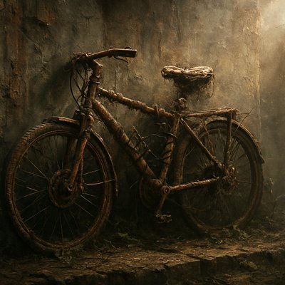 bicyle resting against a wall
