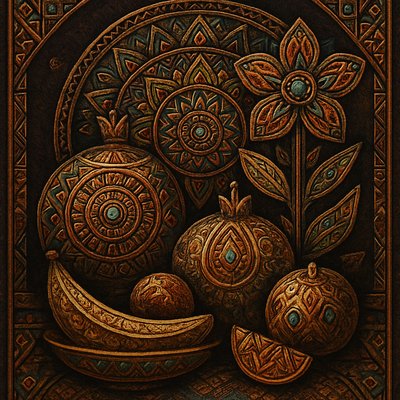 still life arrangement of fruits and flowers