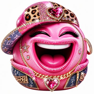 an exaggerated laughing face of an original round mascot character, bold and readable at small size, plain background, no text