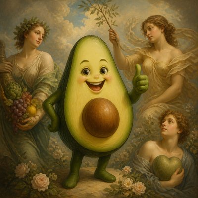 a happy avocado character giving a thumbs up, bold readable design on a plain background, no text