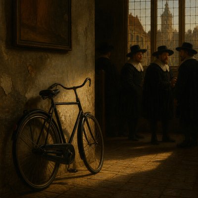 bicyle resting against a wall — Amsterdam Golden Age Art Style
