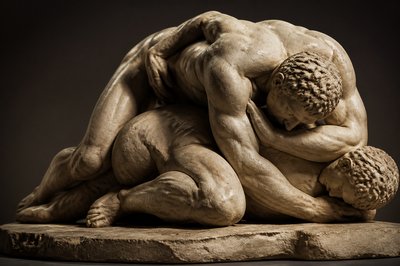 ancient greek ignudi wrestlers on the ground 