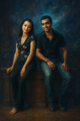 a painting of a man and a woman sitting on a bench