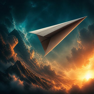 a paper plane, clean minimal composition on a plain background, no text