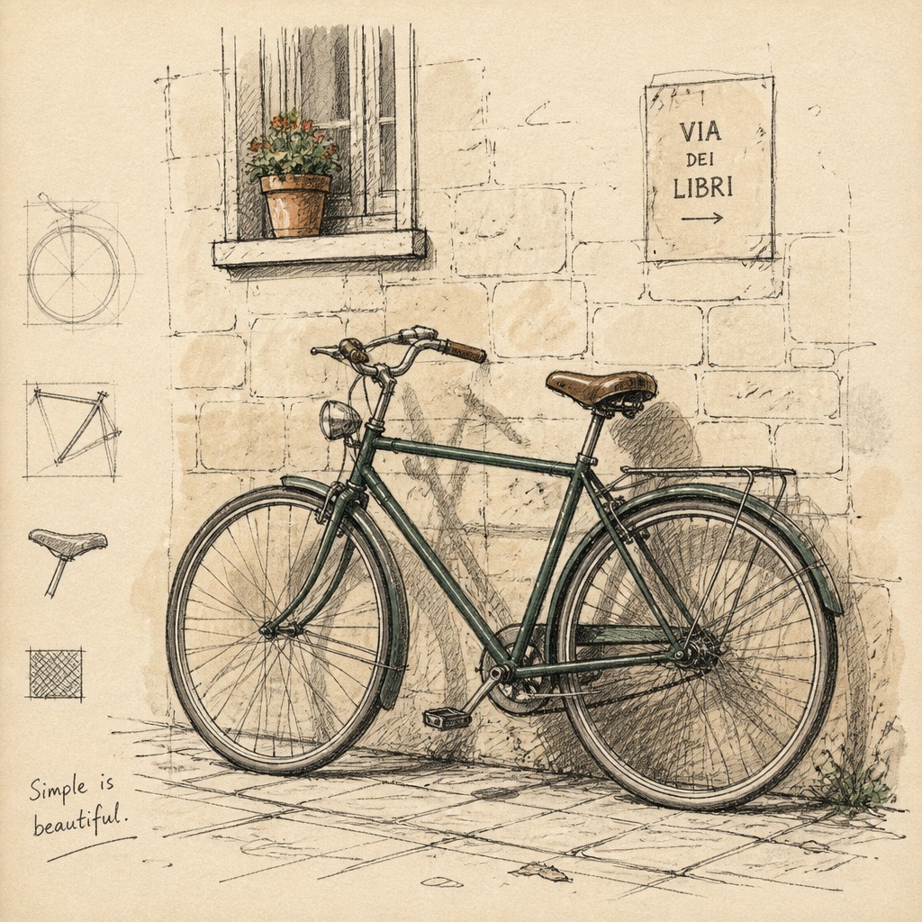 bicyle resting against a wall — Hand-Drawn Icon Design