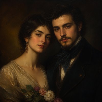 portrait of two people together — Oil Glazing Painting Style